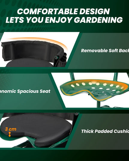 Giantex Garden Cart, Rolling Workseat with 4 Wheels, Tool Tray, Removable Cushion, Storage Basket