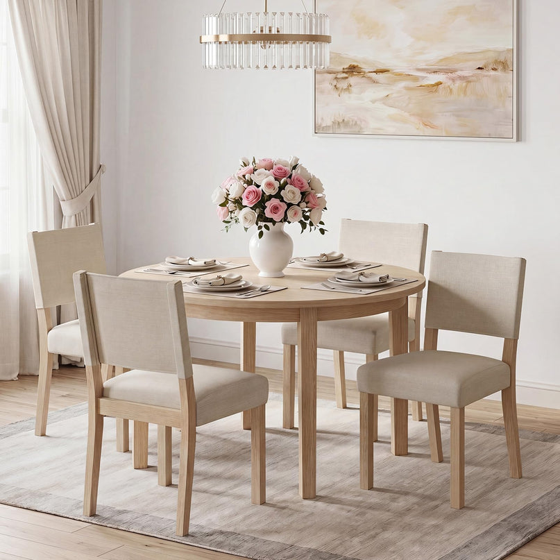 Set of 2/4 Upholstered Dining Chairs with Linen Fabric Seat