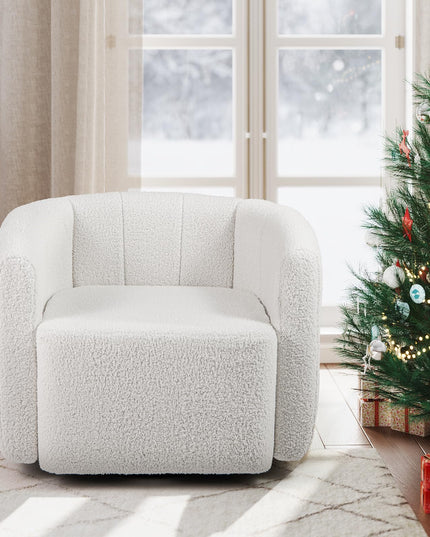 Giantex 360° Swivel Accent Chair - Sherpa Upholstered Boucle Barrel Club Chair with Padded Armrests