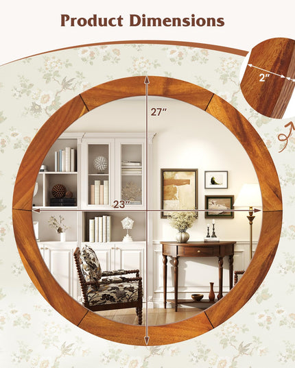 Farmhouse Wall Mirror Round Mirror with Solid Acacia Wood Frame