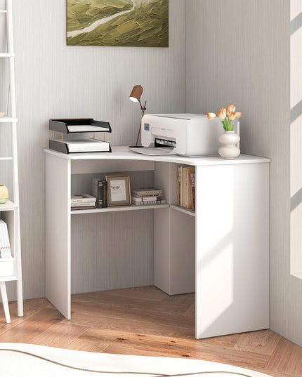 Giantex Corner Desk with Storage, 34" W x 30.5" H Small Computer Desk with Adjustable Shelves