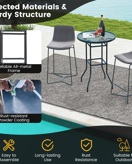 Giantex Patio Bar Table, 38" Height High Top Bistro Table, 27" Round Tempered Glass Tabletop