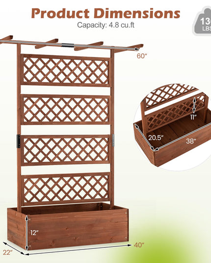 Giantex Raised Garden Bed with Trellis 1/2 Pack 72'' Wooden Planter Box(60"Lx22”Wx 72"H)