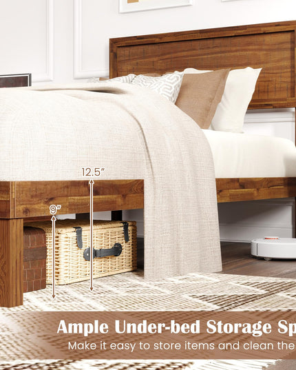 Giantex Wood Bed Frames with Headboard, Mid Century Modern Platform Bed