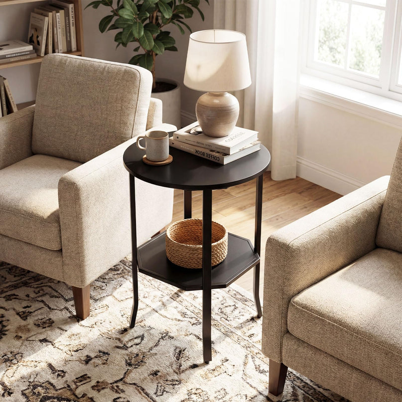 Giantex Lot de 1/2 tables d'appoint rondes à 2 niveaux pour canapé (50,8 cm x 61 cm)