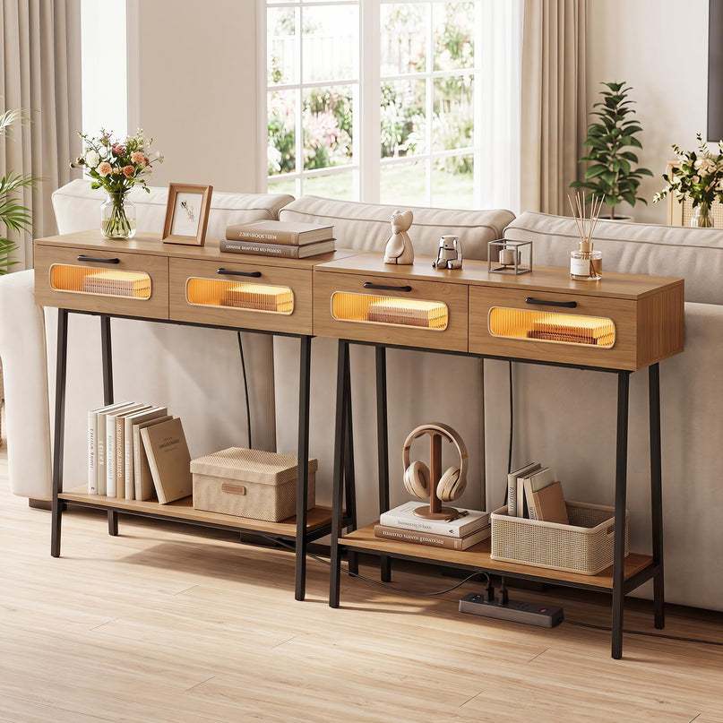 Giantex Console Table with LED Lights for Living Room Hallway Entrance