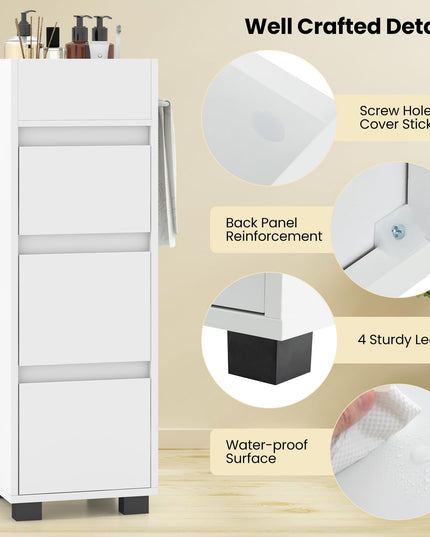 Giantex Small Bathroom Storage Cabinet - Narrow Space-saving Bathroom Cabinet with 3 Drawers