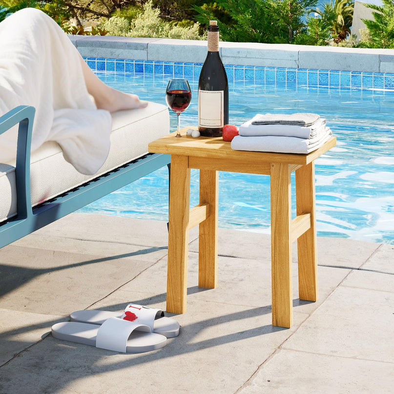 Giantex Solid Teak Shower Bench Stool for Bathroom