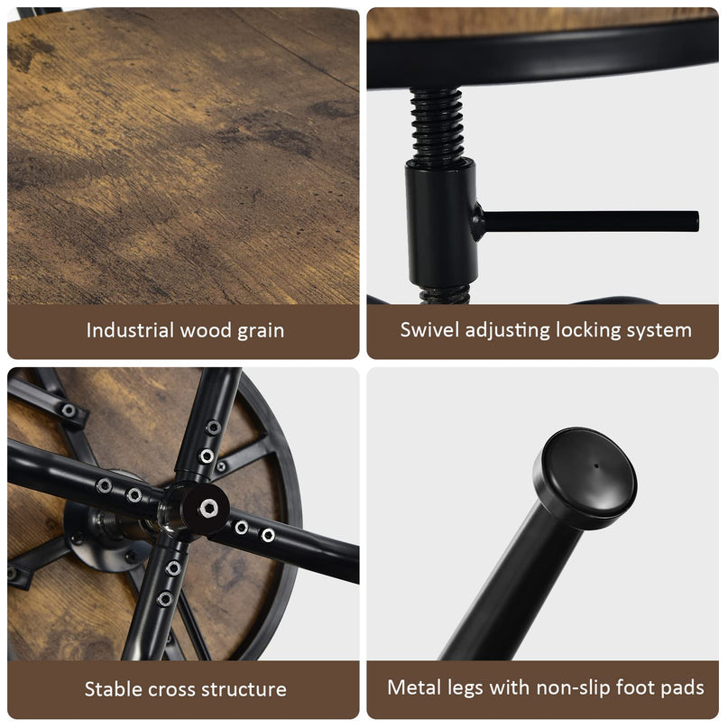 Industrial Bar Stool, Vintage Adjustable Swivel Counter Height Kitchen Dining Chair with Arc-Shaped Backrest