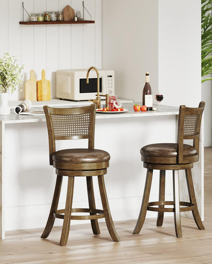 Giantex 25"/30" Swivel Bar Stools Set of 2/4 with PE Rattan Backrest