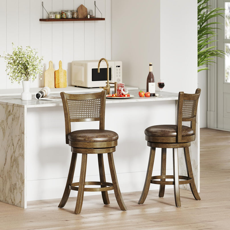 Giantex 25"/30" Swivel Bar Stools Set of 2/4 with PE Rattan Backrest