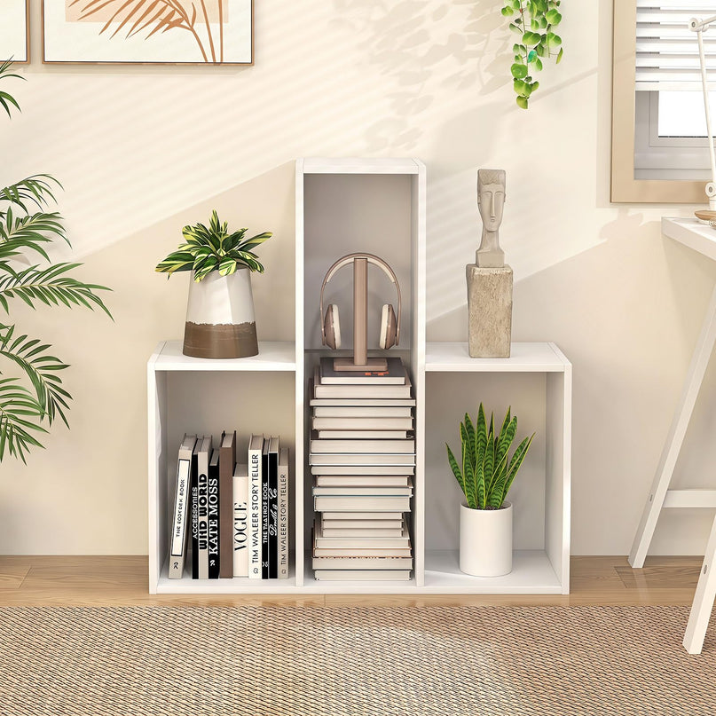 GIANTEX 3-Tier Bookshelf Wooden Convex Bookcase for Small Space