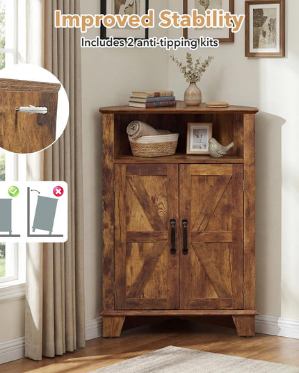 Giantex Farmhouse Bathroom Floor Corner Storage Cabinet with Open Storage