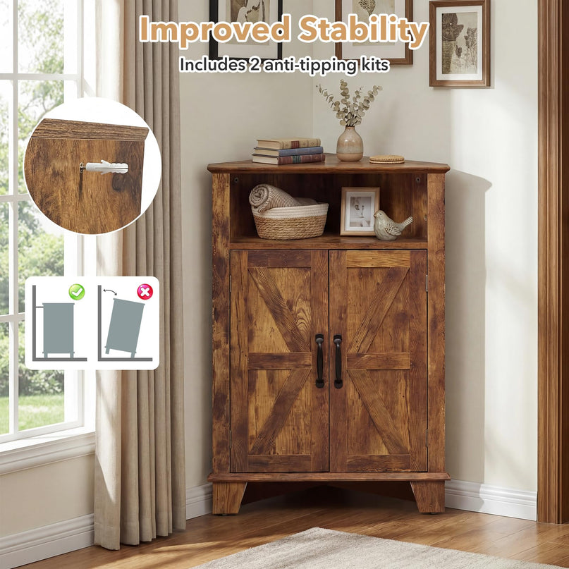 Giantex Farmhouse Bathroom Floor Corner Storage Cabinet with Open Storage
