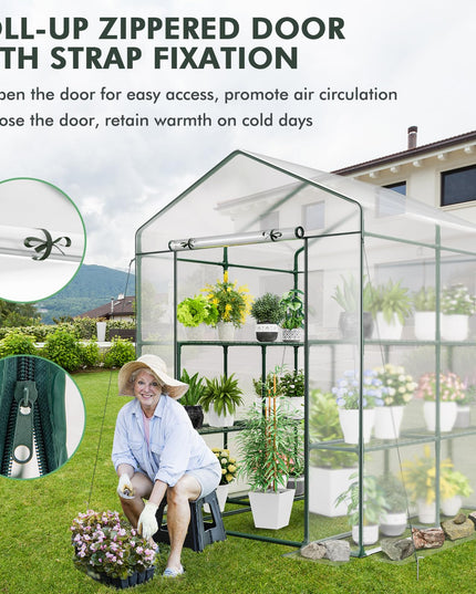 Giantex Walk-in Greenhouse w/ 3 Tiers 4 Shelves, 4 Ground Stakes & Ropes, PVC Cover