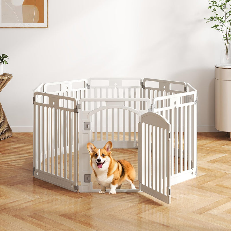 Giantex 32'' Tall Plastic Pet Fence with Lockable Door