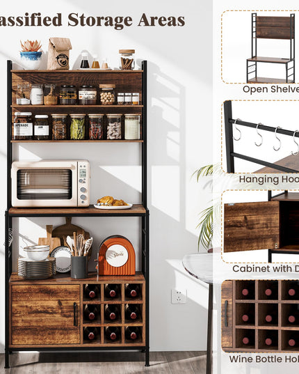 Giantex Bakers Rack with Power Outlet, 67” Microwave Stand with Storage Cabinet, Spice Rack