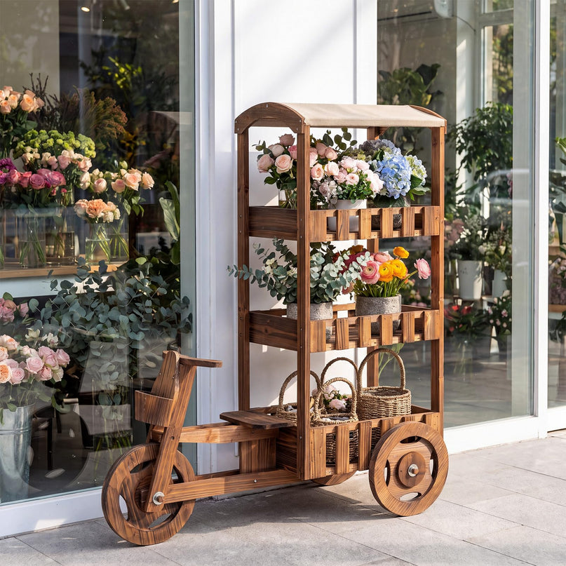 GIANTEX 3-Tier Tricycle Plant Stand with Canopy