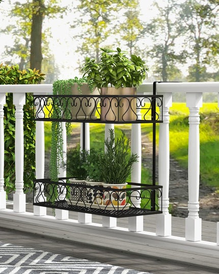 Giantex Balcoy Flower Pot Stand Rack w/ Adjustable Hooks & 2 Planter Baskets