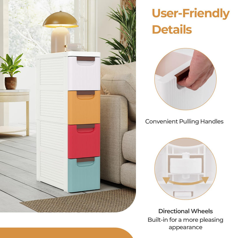 Giantex 4 Drawers Storage Cart Narrow Plastic Dresser