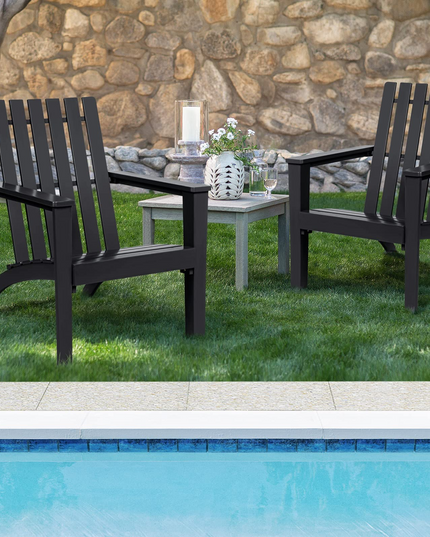Giantex Wood Adirondack Chair & Side Table Set, Patio Bistro Set with Slatted Design