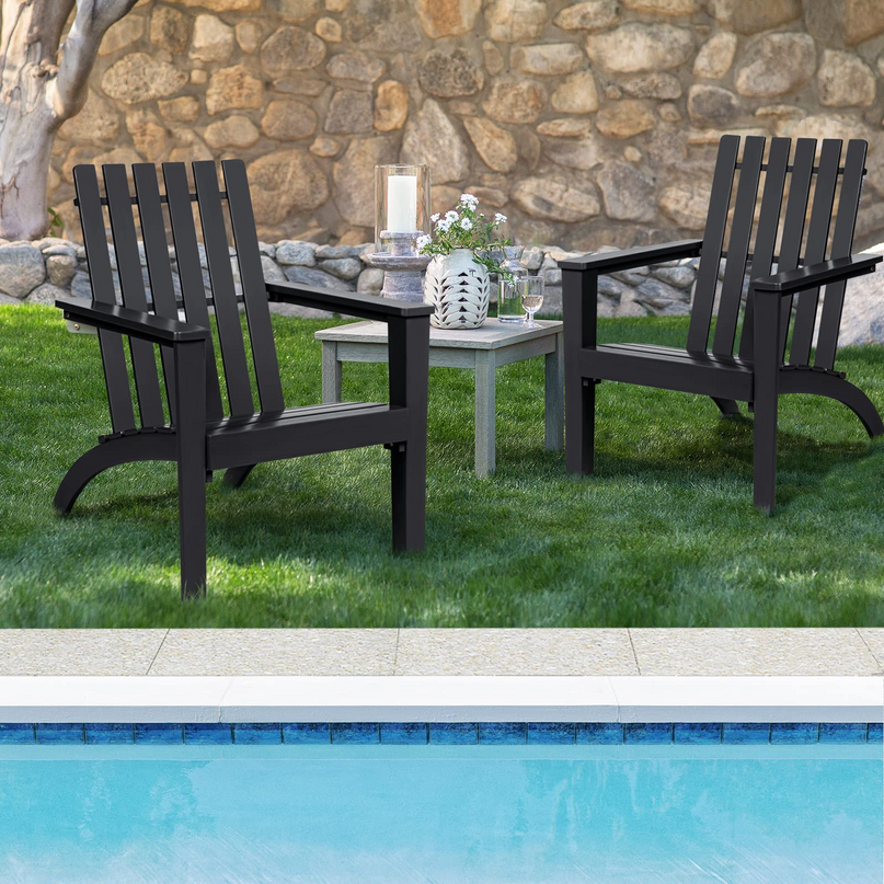 Giantex Wood Adirondack Chair & Side Table Set, Patio Bistro Set with Slatted Design