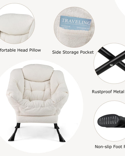 Giantex Set of 1/2 Lazy Chair with Folding Ottoman, Modern Sherpa Accent Chair w/Armrests & Pocket