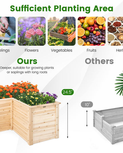 Giantex Raised Garden Bed, 47.5" x 47.5" x 24.5" Wooden Planter Box, Outdoor L-Shaped Deep Garden Bed for Sapling Flower Herb Vegetable Fruit