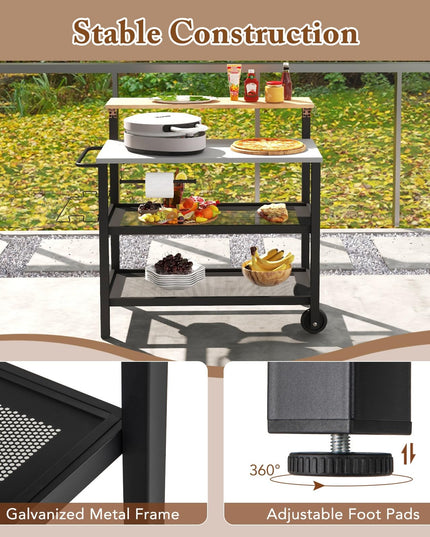 Giantex Outdoor Grill Cart - Pizza Oven Stand with Flip up Bar Table, 4-Shelf Food Prep Cooking Station with Hooks