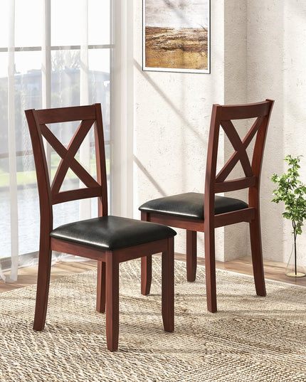 Giantex Wood Dining Chairs, Faux Leather Upholstered Dining Chairs with Rubber Wood Legs