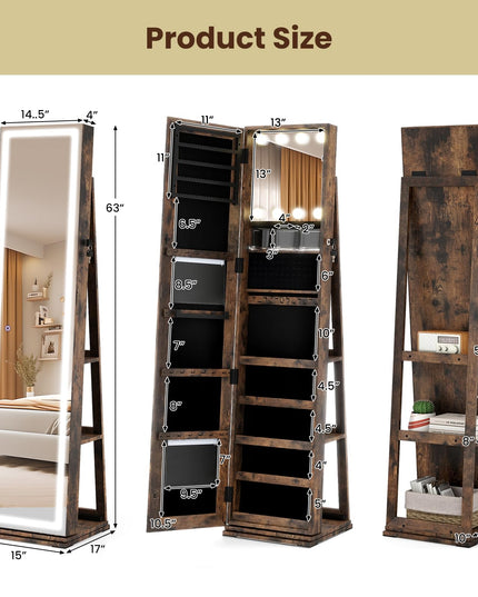 360° Rotating Jewelry Cabinet with Storage for Earrings