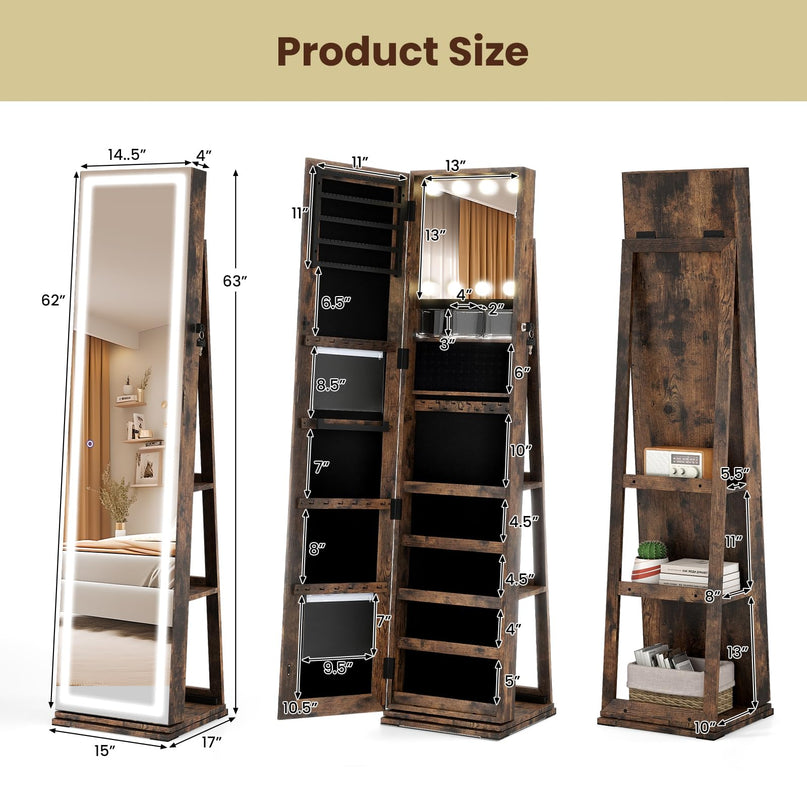 360° Rotating Jewelry Cabinet with Storage for Earrings