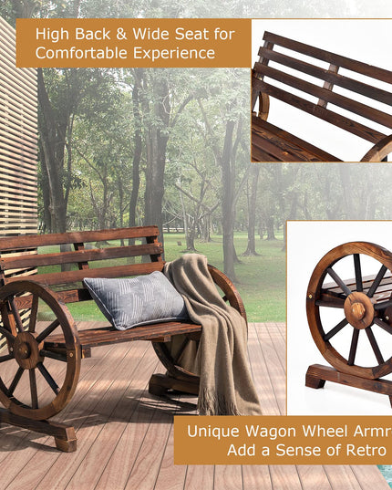Giantex Outdoor Bench Wooden Wagon Wheel Bench, 2-Person Outdoor Garden Bench