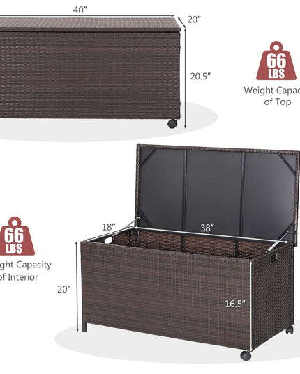Giantex Outdoor Wicker Storage Box - 50 Gallon PE Rattan Storage Container with Lid, Mix Brown
