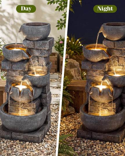Giantex 5-Tier 33"H Cascading Stacked Stone Bowl Waterfall Fountain with LED Lights & Pump