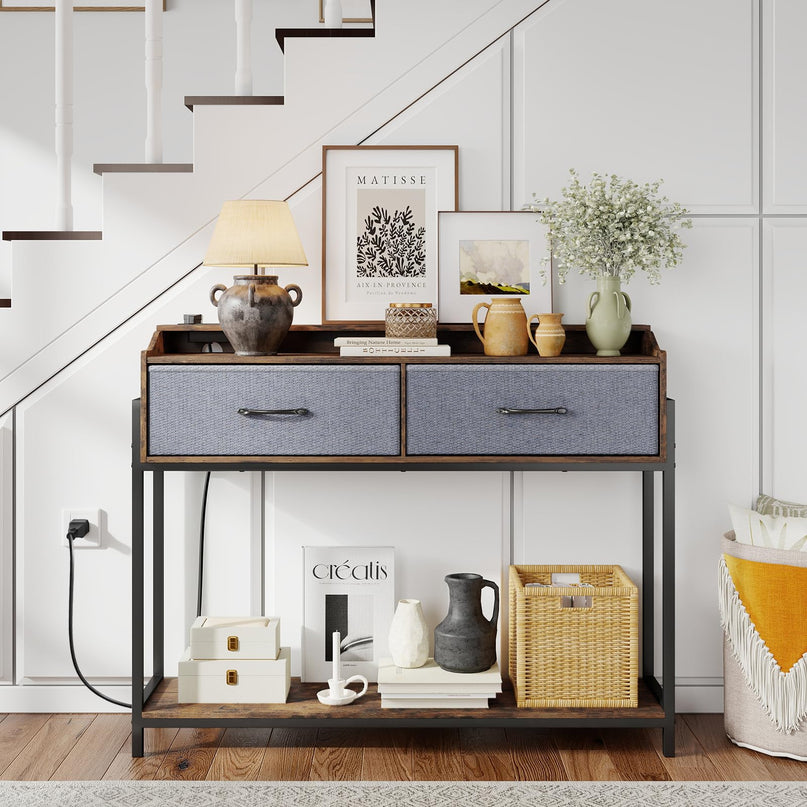 GIANTEX Console Table with Charging Station 43" Narrow Entryway Table
