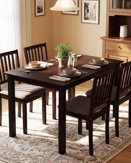 Giantex Rectangular Kitchen Table Set w/4 Upholstered Chairs & Solid Rubber Wood Frame