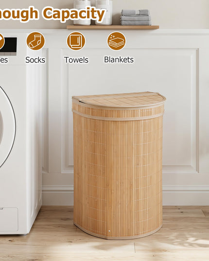 Giantex Bamboo Laundry Hamper with Zippered Lid