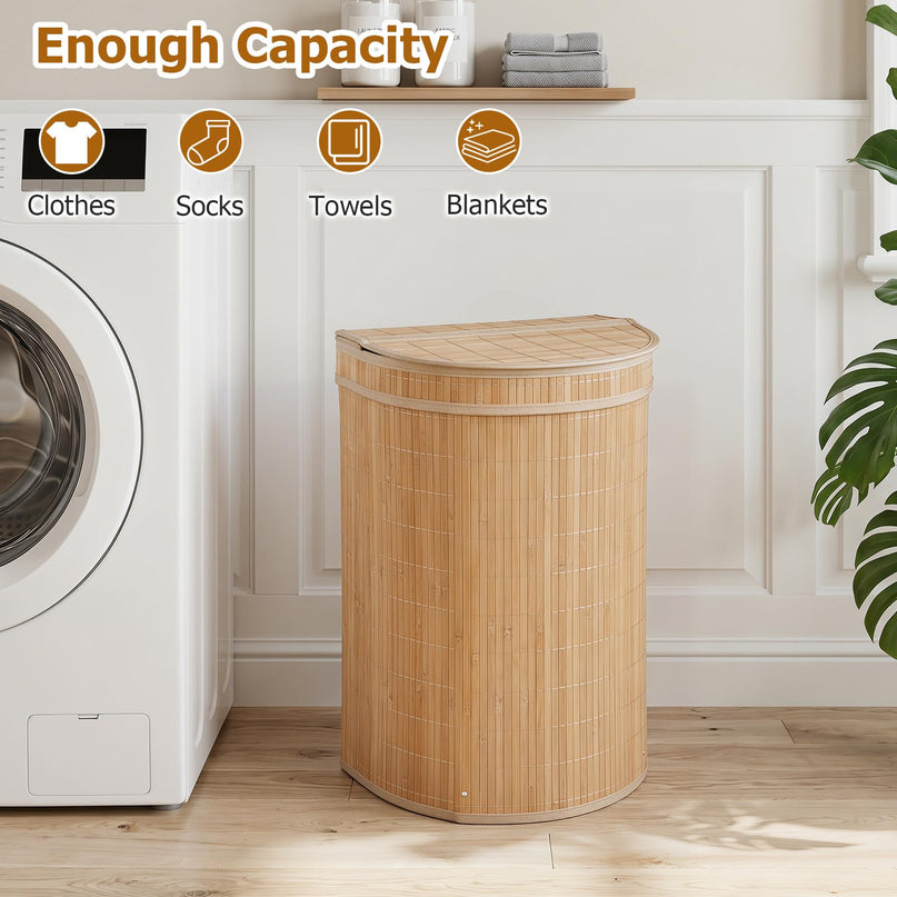 Giantex Bamboo Laundry Hamper with Zippered Lid