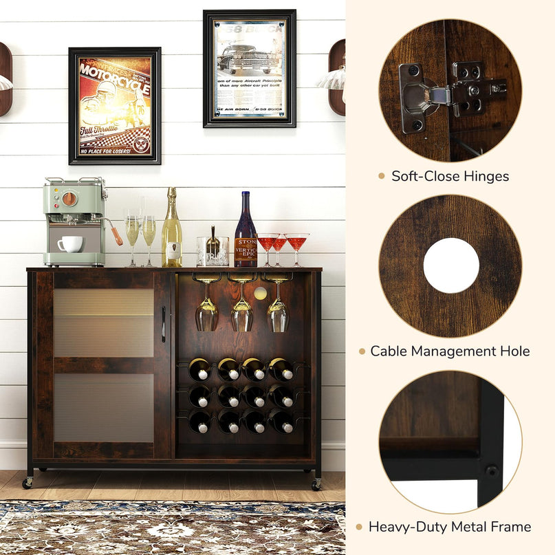 Giantex Wine Bar Cabinet with LED Light for Dining Room Living Room