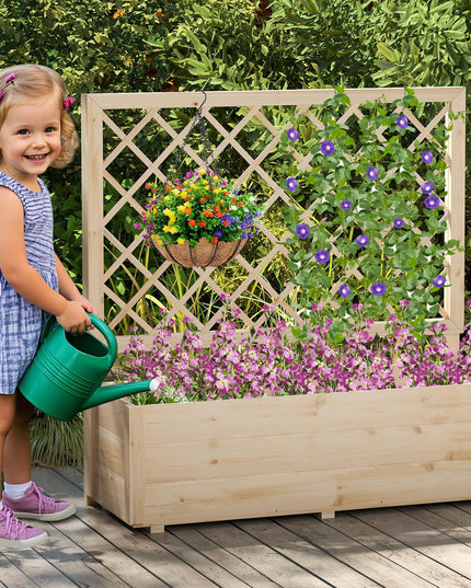 Giantex Wood Elevated Planter Box with Trellis and Drainage Hole (39”x14”x40”)