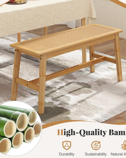 Banc de salle à manger Giantex 39,5" en bambou avec assise en rotin tressé à la main