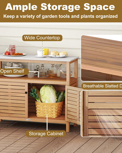 Giantex Outdoor Potting Bench Acacia Wood Large Planting Workstation