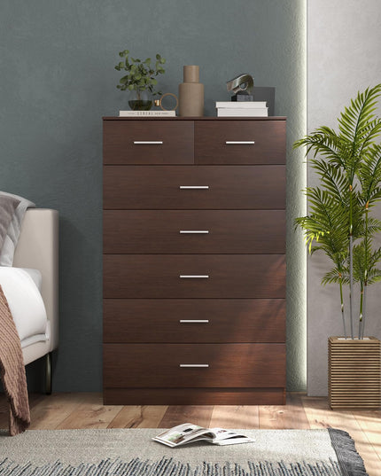Giantex 7 Drawers Dresser for Bedroom - Wooden Chest of Drawers with Anti-toppling Device