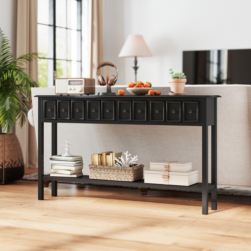 Giantex 60" Entryway Table with 4 Drawers and Open Storage Shelf