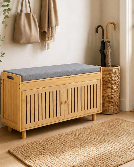 GIANTEX 36" Bamboo Shoe Storage Bench with Lift Top & Cushion