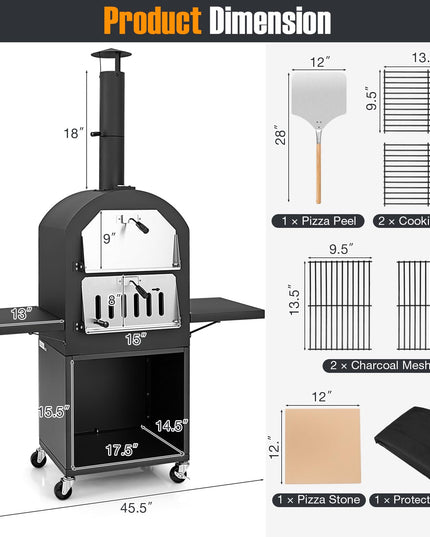 Giantex Pizza Oven Outdoor - Wood Fired Pizza Oven with 2 Side Tables