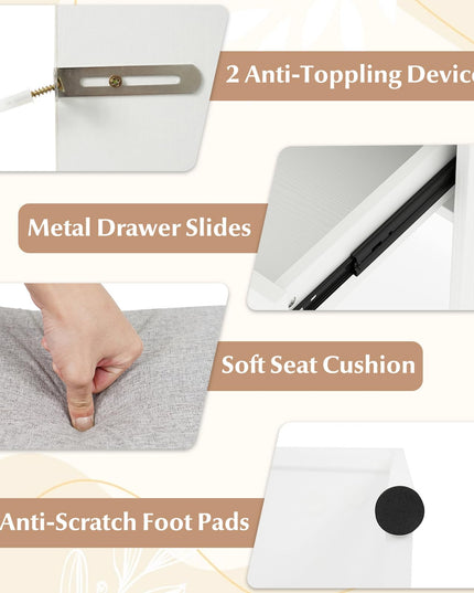 CHARMAID White Vanity Desk with LED Lighted Mirror