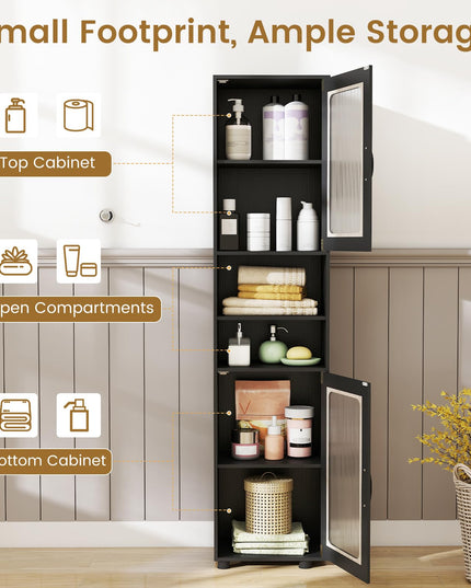 Giantex 67" Tall Narrow Freestanding Bathroom Storage Cabinet with 2 Fluted Doors
