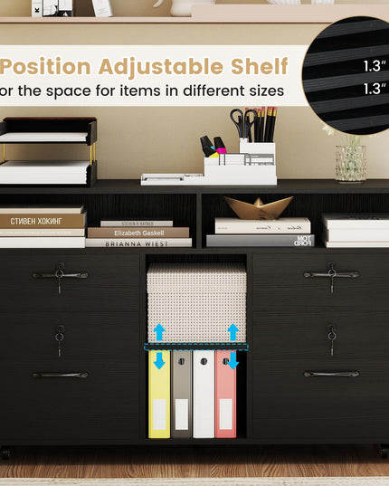 Giantex 4-Drawer Lateral File Cabinet with Lock Adjustable Shelf Open Components
